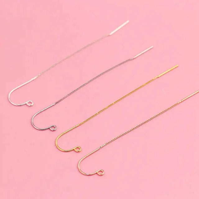 Sterling Sølv 925 Ørekroge Med Kæde, (65mm) - Uniq Perler - 284838