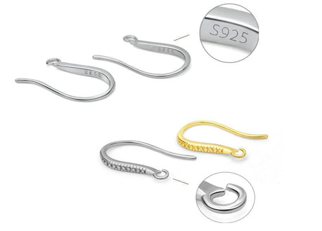 Sterling Sølv 925 Ørekroge Med Mønster, Forgyldt, (16mm) - Uniq Perler - 7534678