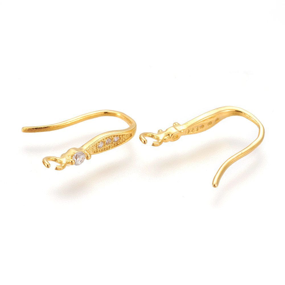 Sterling Sølv 925 Ørekroge Med Zirkonia Sten, Forgyldt, (17x2,5mm) - Uniq Perler - 111652