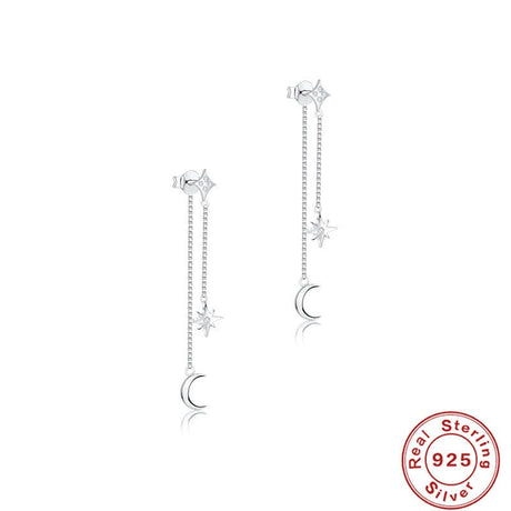 Sterling Sølv 925 Ørestikkere Med Kæde Vedhæng - Uniq Perler - 562840