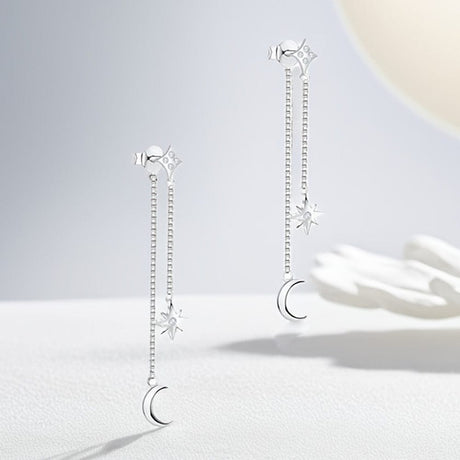 Sterling Sølv 925 Ørestikkere Med Kæde Vedhæng - Uniq Perler - 562840