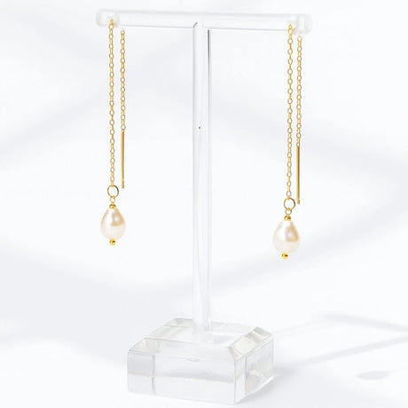 Sterling sølv ørekæde med ferskvandsperle (70 mm) - Uniq Perler - 115152