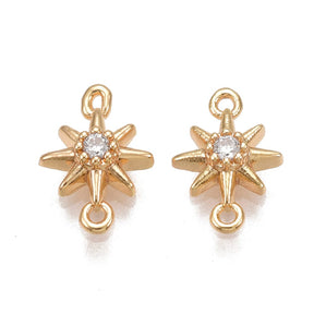 Star Connector Intermediate Link With Zirconia Stones, 18K Gold-plated, 10x7mm, 2 pcs. - Uniq Perler - 114398