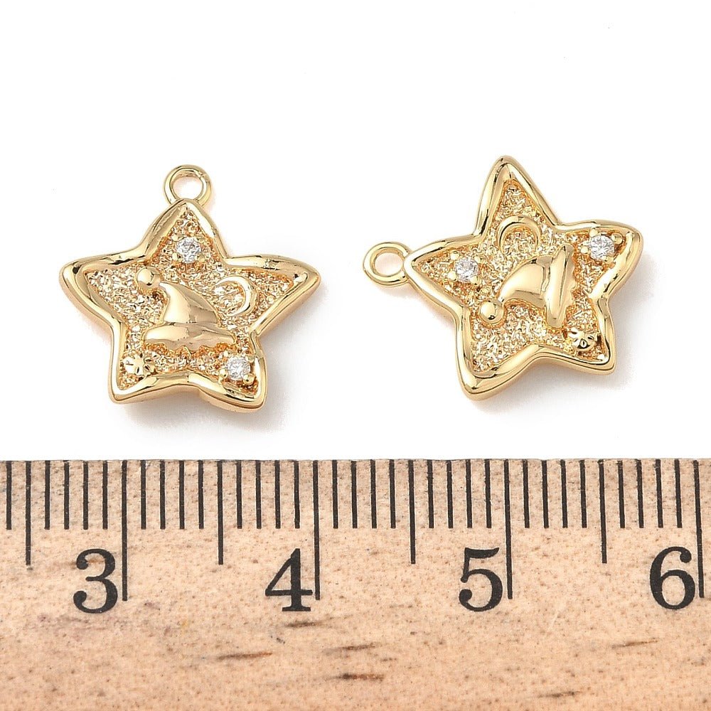 Stjerne med Zirkonia sten, Langtidsholdbar Forgyldning (14x14.5x2.5mm) 2 stk - Uniq Perler - 