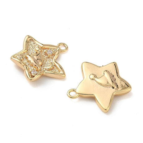 Stjerne med Zirkonia sten, Langtidsholdbar Forgyldning (14x14.5x2.5mm) 2 stk - Uniq Perler - 