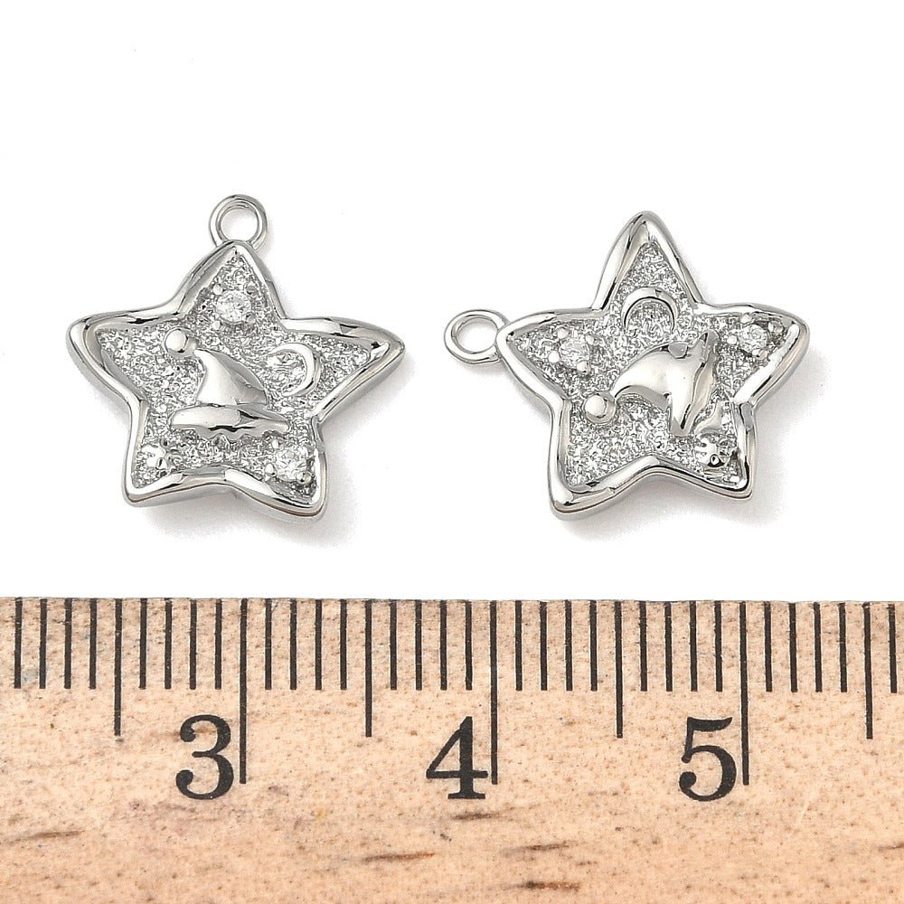 Stjerne med Zirkonia sten, Langtidsholdbar Platinbelagt (14x14.5x2.5mm) 2 stk - Uniq Perler - 