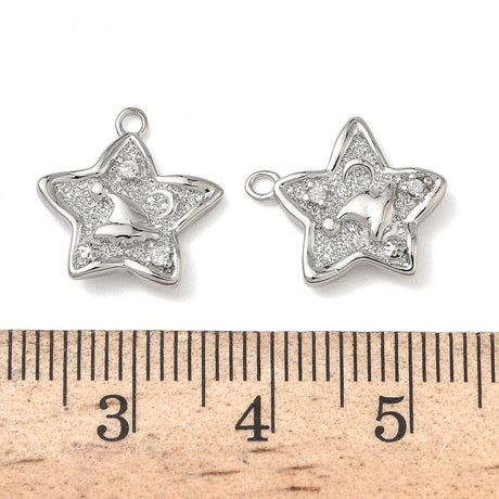 Stjerne med Zirkonia sten, Langtidsholdbar Platinbelagt (14x14.5x2.5mm) 2 stk - Uniq Perler - 