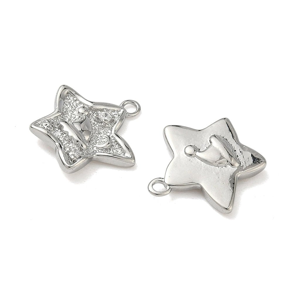 Stjerne med Zirkonia sten, Langtidsholdbar Platinbelagt (14x14.5x2.5mm) 2 stk - Uniq Perler - 