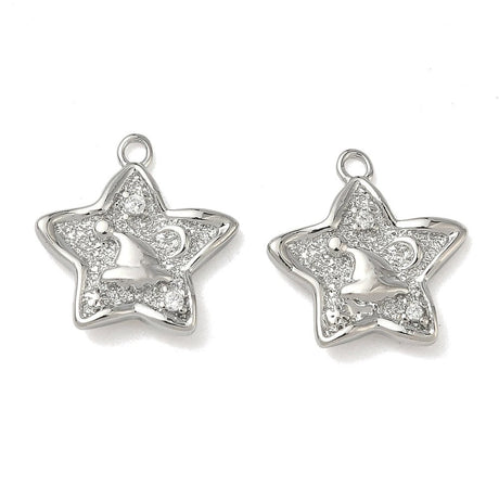 Stjerne med Zirkonia sten, Langtidsholdbar Platinbelagt (14x14.5x2.5mm) 2 stk - Uniq Perler - 