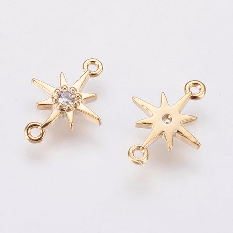 Stjerne Mellemled/Link Med Zirkonia Sten, Forgyldt, 11,5x8,5mm, 2 stk. - Uniq Perler - 114391