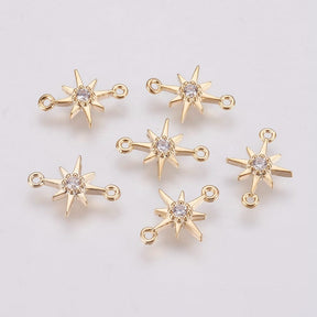 Star Intermediate/Link With Zirconia Stone, Gold-plated, 11.5x8.5mm, 2 pcs. - Uniq Perler - 114391