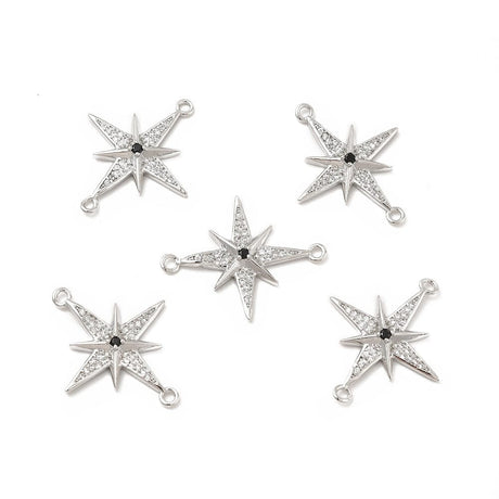 Stjerne Mellemled/Link Med Zirkonia Sten, Platin, 22x27mm - Uniq Perler - 111613