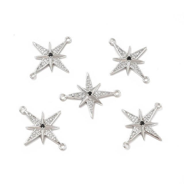 Stjerne Mellemled/Link Med Zirkonia Sten, Platin, 22x27mm - Uniq Perler - 111613