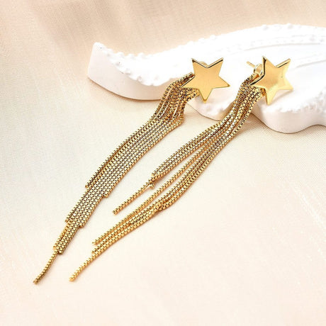Stjerne Ørestikker med Kæde – Langtidsholdbar 18K Forgyldt (80mm) - Uniq Perler - 
