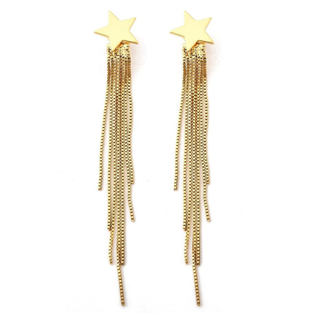 Stjerne Ørestikker med Kæde – Langtidsholdbar 18K Forgyldt (80mm) - Uniq Perler - 