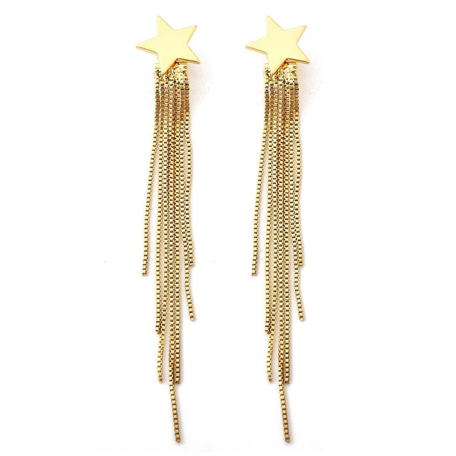 Stjerne Ørestikker med Kæde – Langtidsholdbar 18K Forgyldt (80mm) - Uniq Perler - 