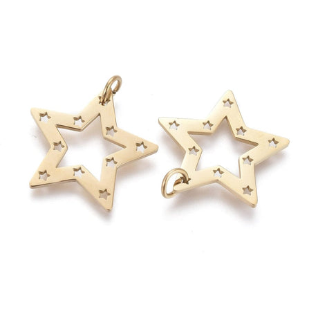 Stjerne Vedhæng, 18K Forgyldt Stål, vandfast, 17x18mm - Uniq Perler - 113802