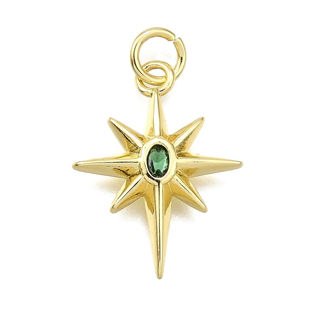 Stjerne Vedhæng Med Grøn Zirkonia Sten, Langtidsholdbar Forgyldt, (19x12mm) - Uniq Perler - 114591