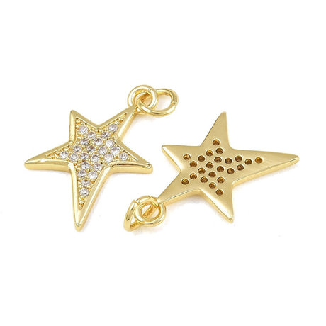 Stjerne Vedhæng Med Zirkonia – Langtidsholdbar 18K Forgyldt Messing (20x13x1,5mm) - Uniq Perler - 125722