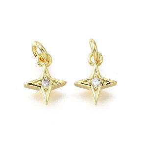 Stjerne Vedhæng Med Zirkonia Sten, 18K Langtidsholdbar Forgyldt, (7x9mm) - Uniq Perler - 114736