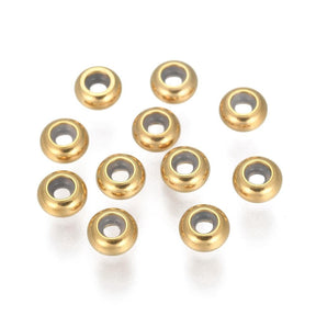 Stopperperlen – Vergoldet Messing mit Gummi (8x4mm, 5 Stk) - Uniq Perler - 0001489311