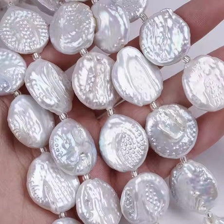 Store Barok Coin Ferskvandsperler - Hvid, Grade A (18 - 21mm) - Uniq Perler - 114572