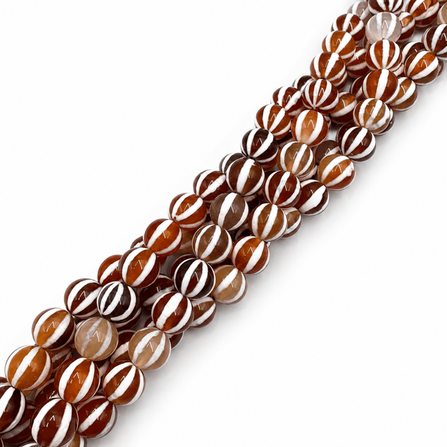Stribe Agat – Orange/Brun (10mm) - Uniq Perler - 115649