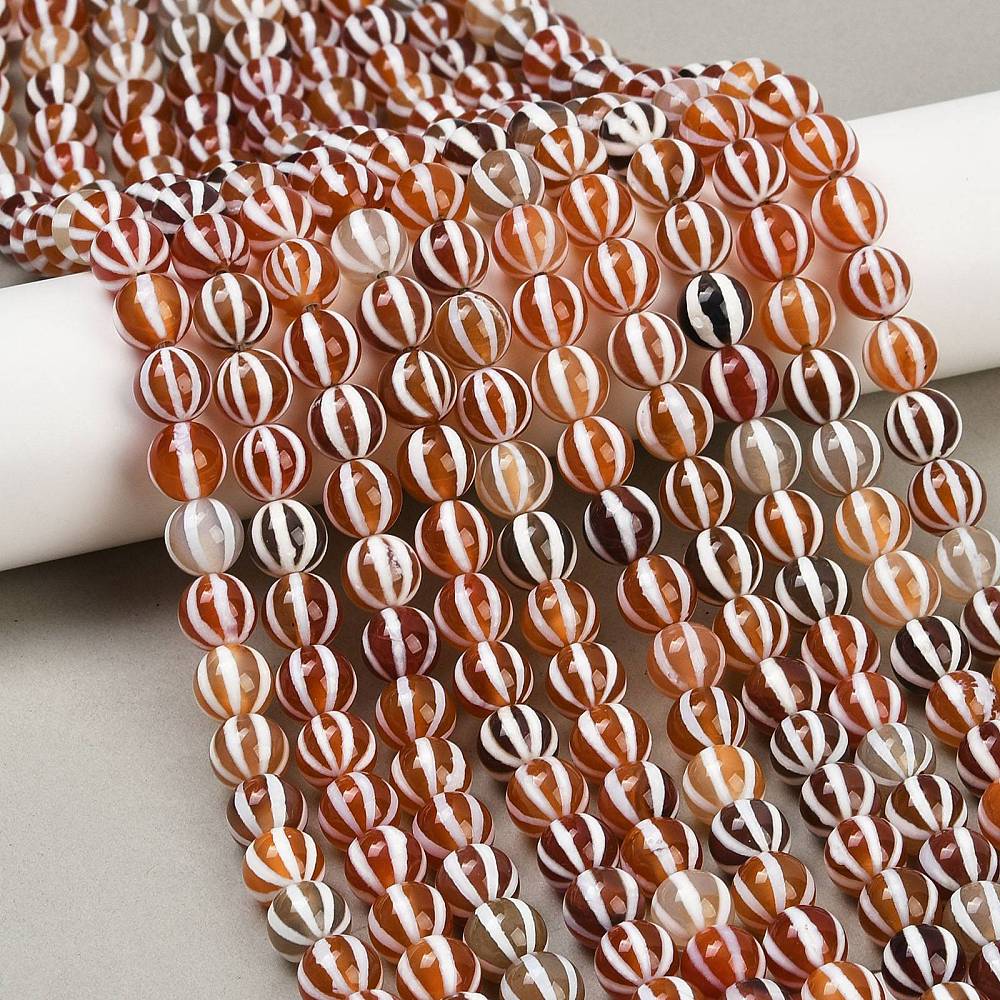 Stribe Agat – Orange/Brun (10mm) - Uniq Perler - 115649