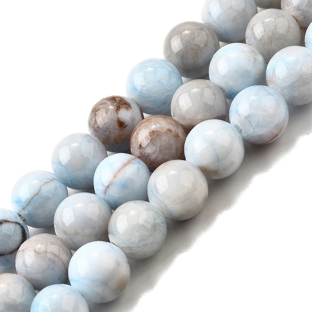 Stribet Jade - Rund – Lys Blå (12 - 12,5mm) - Uniq Perler - 117604