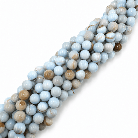 Stribet Jade - Rund, Lys Blå (12-12,5mm) - Uniq Perler - 117604