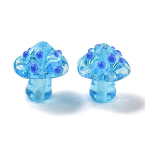 Pilze, handgefertigte Lampwork-Glasperlen – Blau (17x10mm) 4 Stück - Uniq Perler - 115293