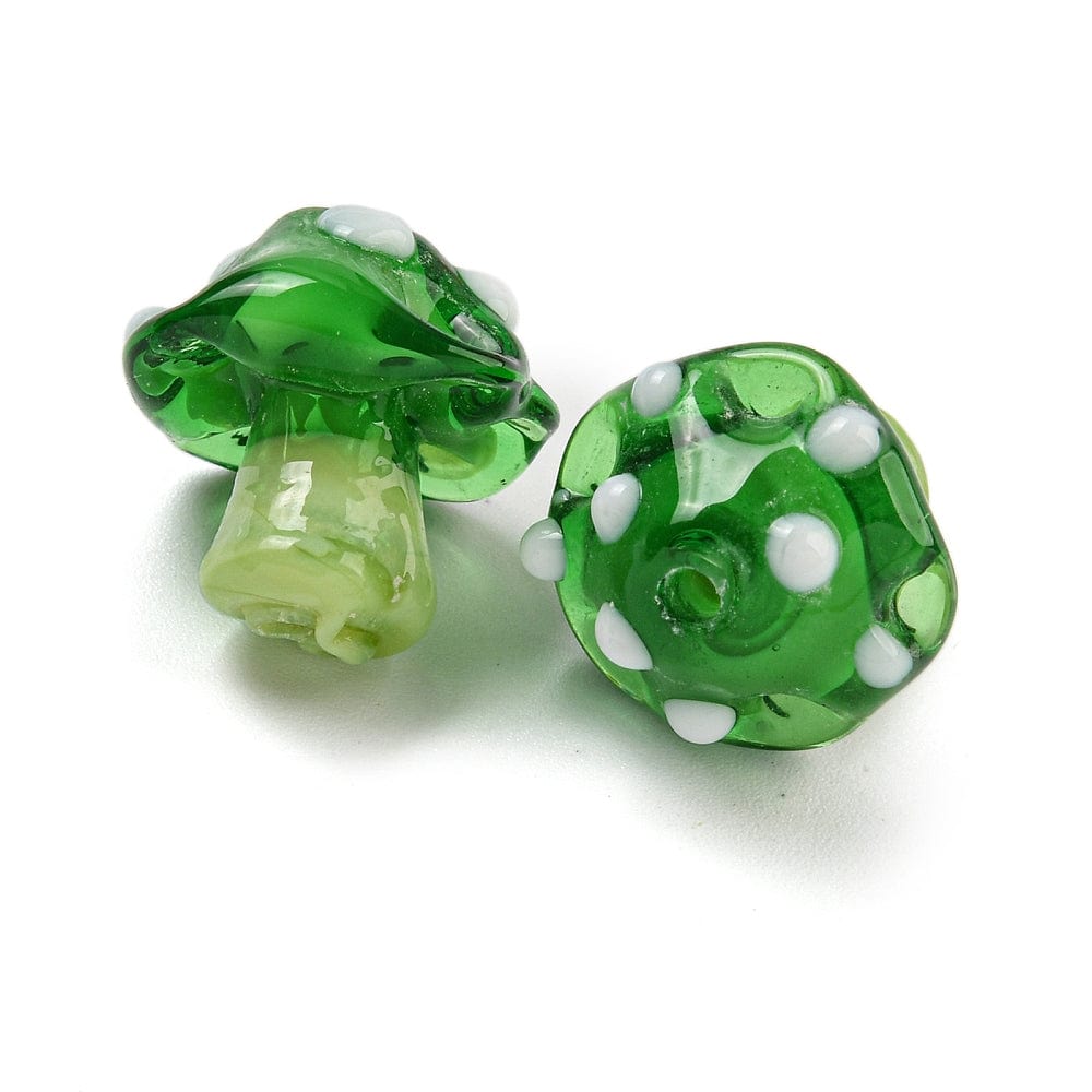 Svampe, Håndlavede Lampwork Glasperler – Grøn (17x15,5mm) 4 stk - Uniq Perler - 115294