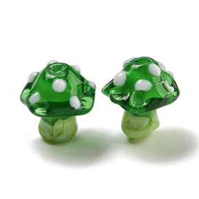 Mushrooms, Handmade Lampwork Glass Beads – Green (17x15.5mm) 4 pcs - Uniq Perler - 115294