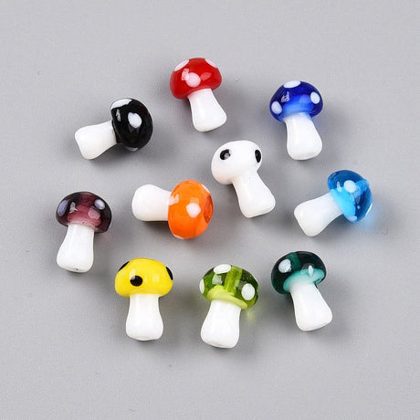 Svampe Lampwork Glasperler – Farve Mix (12,5~14x10~11mm) - Uniq Perler - 120998