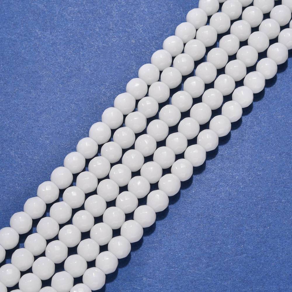 Syntetisk Agat – Facetterede, Runde, Hvid (6mm) - Uniq Perler - 