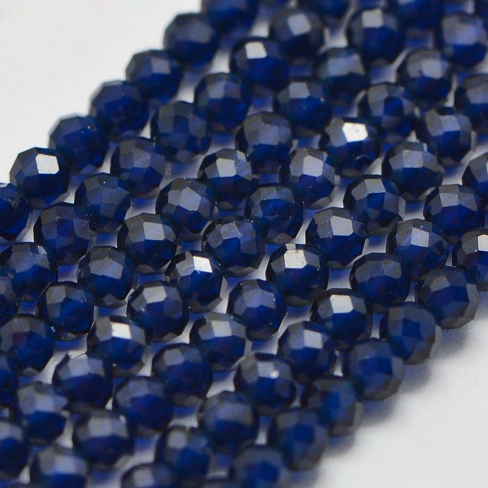 Syntetiske Ædelstensperler – Imitation Safir, Facetteret Rund (2mm, Streng) - Uniq Perler - 