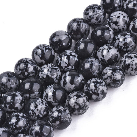 Syntetiske Snowflake Obsidian – Sort, Rund (8.5mm) - Uniq Perler - 