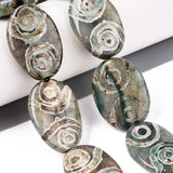 Tibetansk Agat – Flade Ovale, Mørk Grøn (30x21x6mm) - Uniq Perler - 