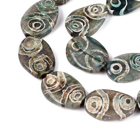 Tibetansk Agat – Flade Ovale, Mørk Grøn (30x21x6mm) - Uniq Perler - 