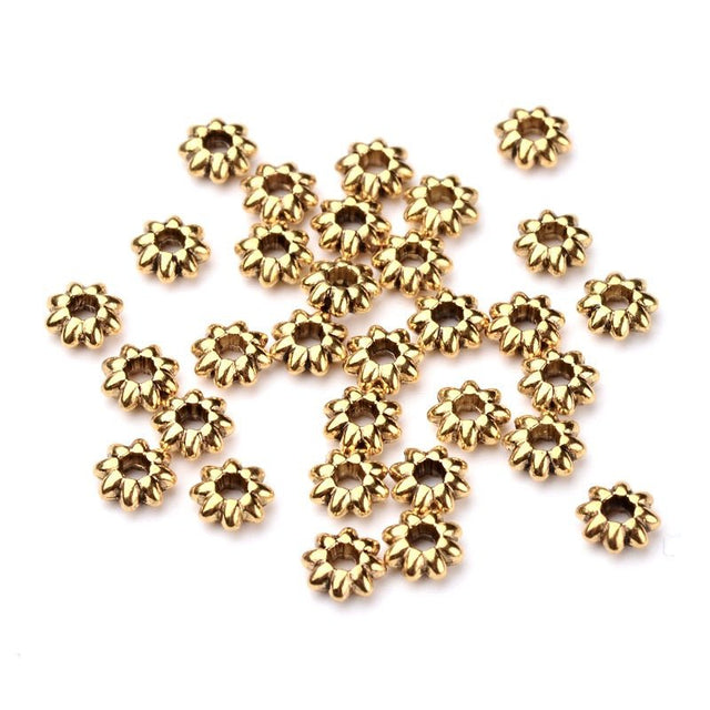 Tibetan Flower Spacer Beads – Antique Gold Colored (5.5mm) 10 pcs. - Uniq Perler - 116984