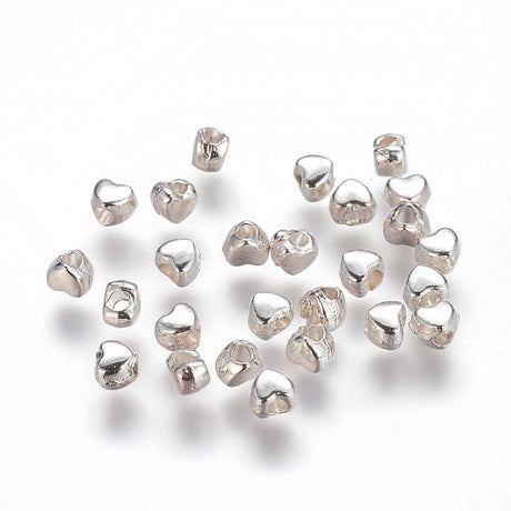Tibetan Spacer Beads – Heart, Silver-colored (4mm) 100 pcs. - Uniq Perler - 116988