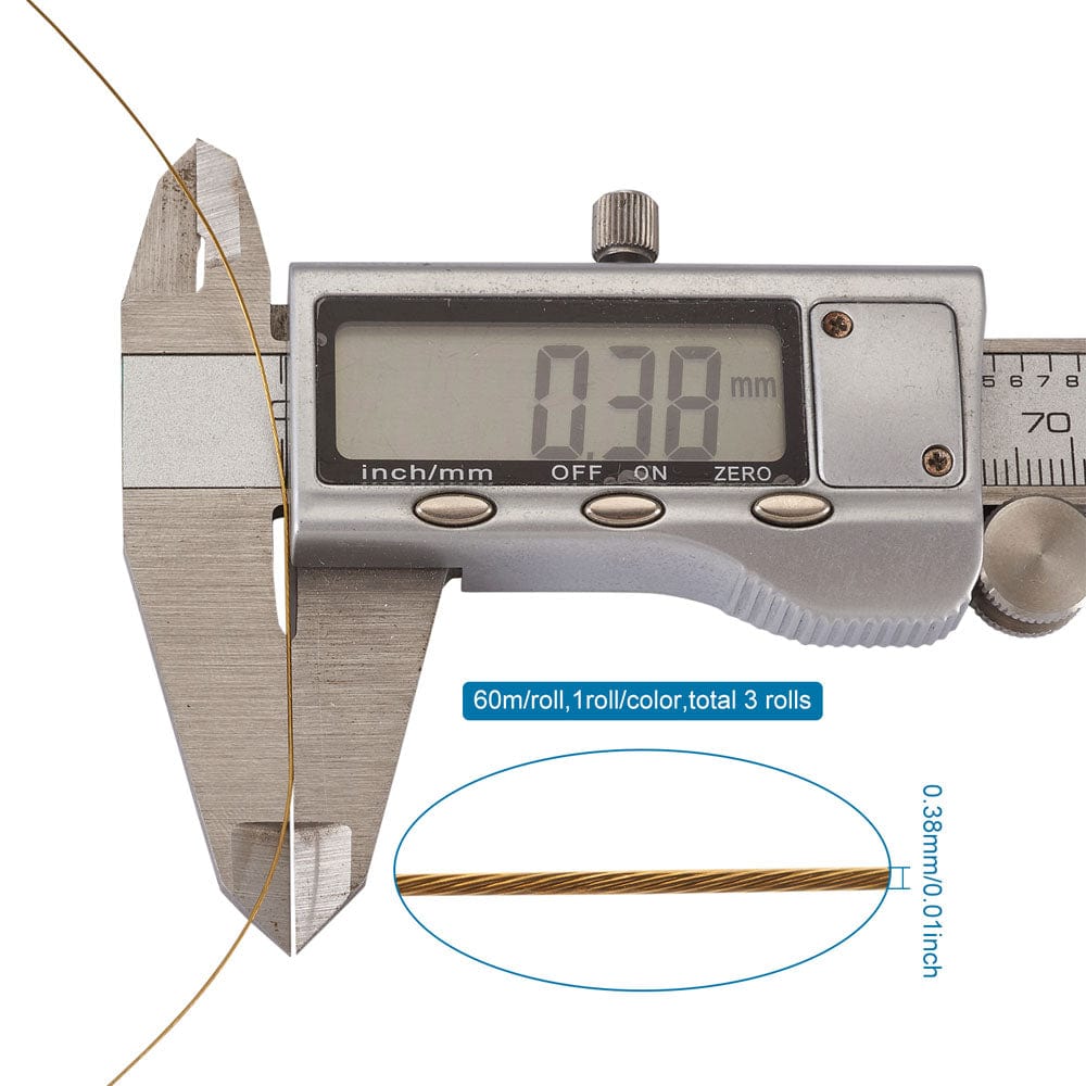 Tiger Tail Wire Sæt - 0.38mm Nylon Coated (3 Farver, 180m) - Uniq Perler - 1111490027