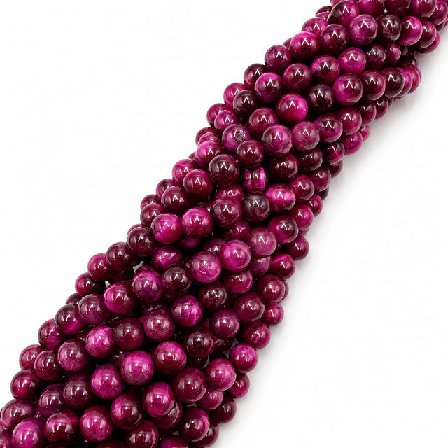 Tigerøje Sten – Pink, Rund (6mm) - Uniq Perler - 115254