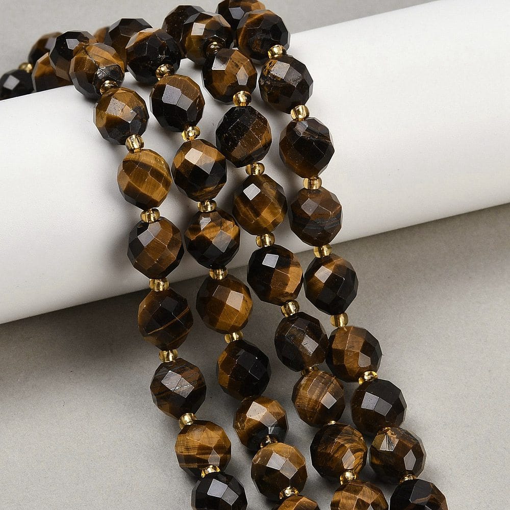 Tigerøje Perler – Facetteret Oval (9x10mm) - Uniq Perler - 399284