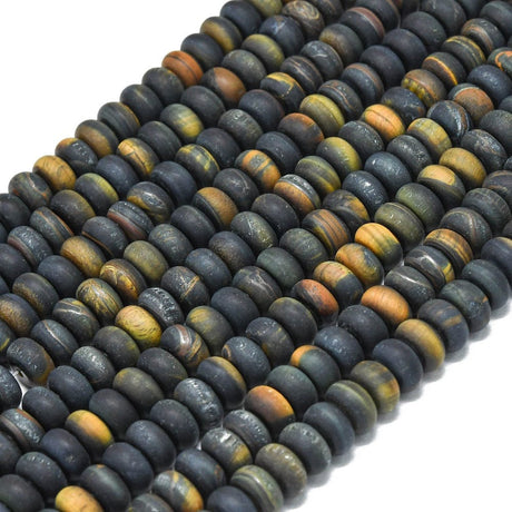 Tigerøje Perler – Farvet, Frostet Rondel (8x5mm) - Uniq Perler - 115764