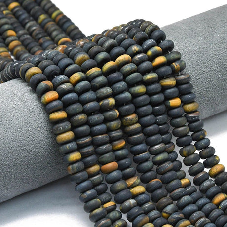 Tigerøje Perler – Farvet, Frostet Rondel (8x5mm) - Uniq Perler - 115764