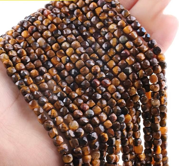 Tigerøje Perler – Kubeformet Grade A (4x4 mm) - Uniq Perler - 93934