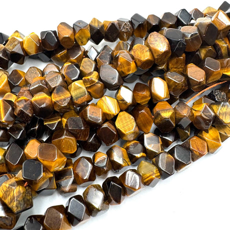 Tigerøje Sten – Facetteret, Kantet Nuggets (6x11mm) - Uniq Perler - 86578