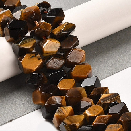 Tigerøje Sten – Facetteret, Kantet Nuggets (8x11mm) - Uniq Perler - 112919