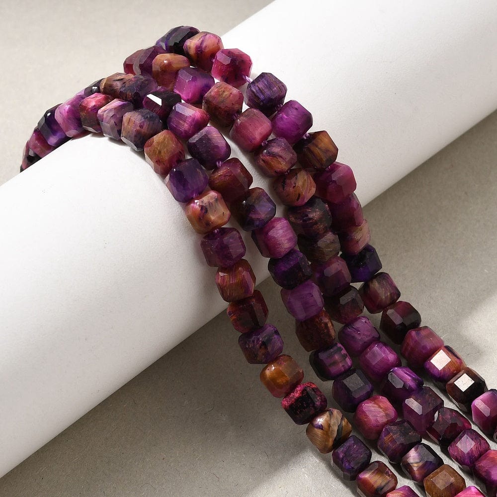 Tigerøje Sten – Facetteret, Kube, Pink (5x5x5mm) - Uniq Perler - 115417